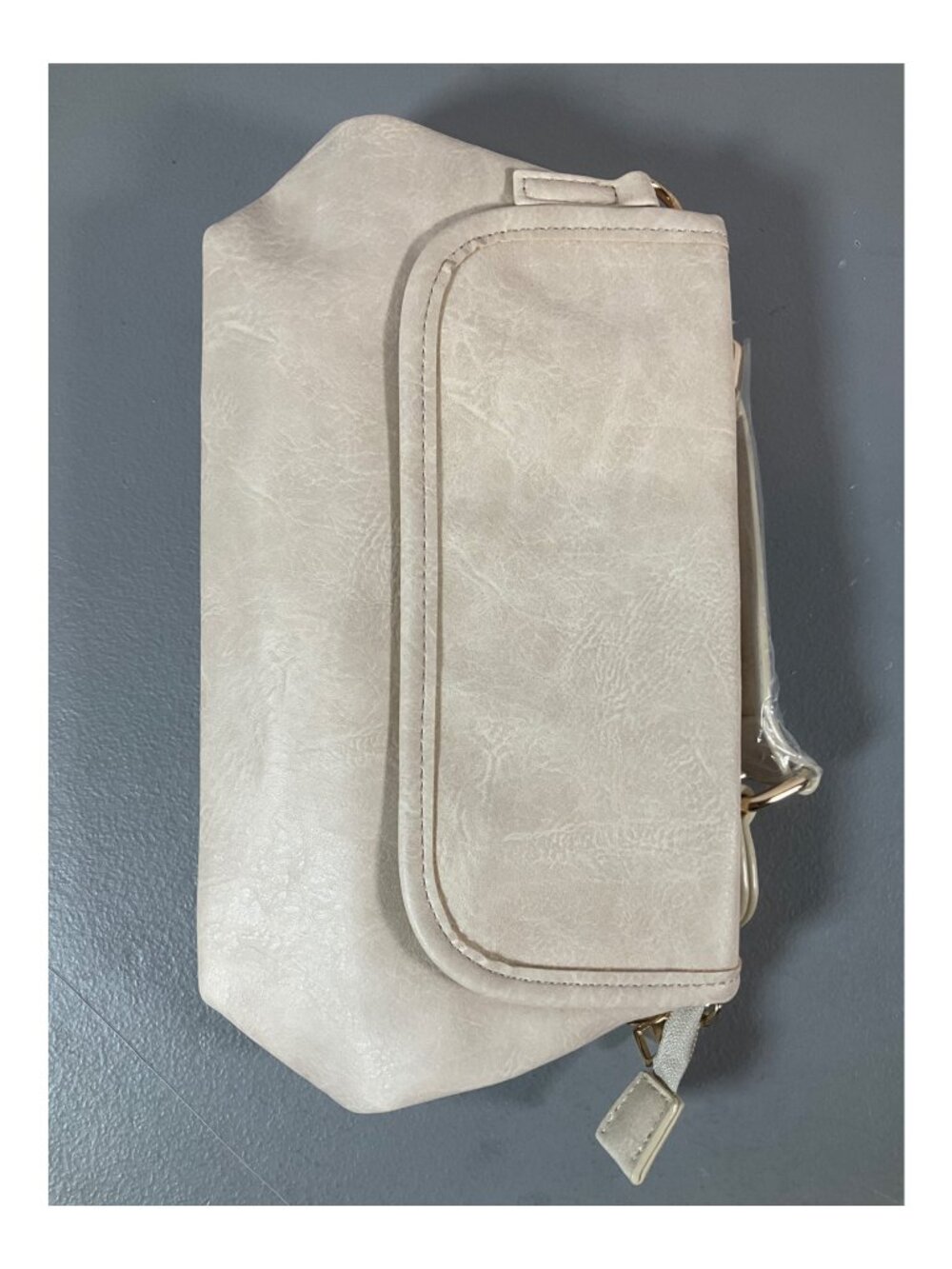 Adorned Cream Faux-Leather Top Handle Bag with Optional Strap - Unisex Style